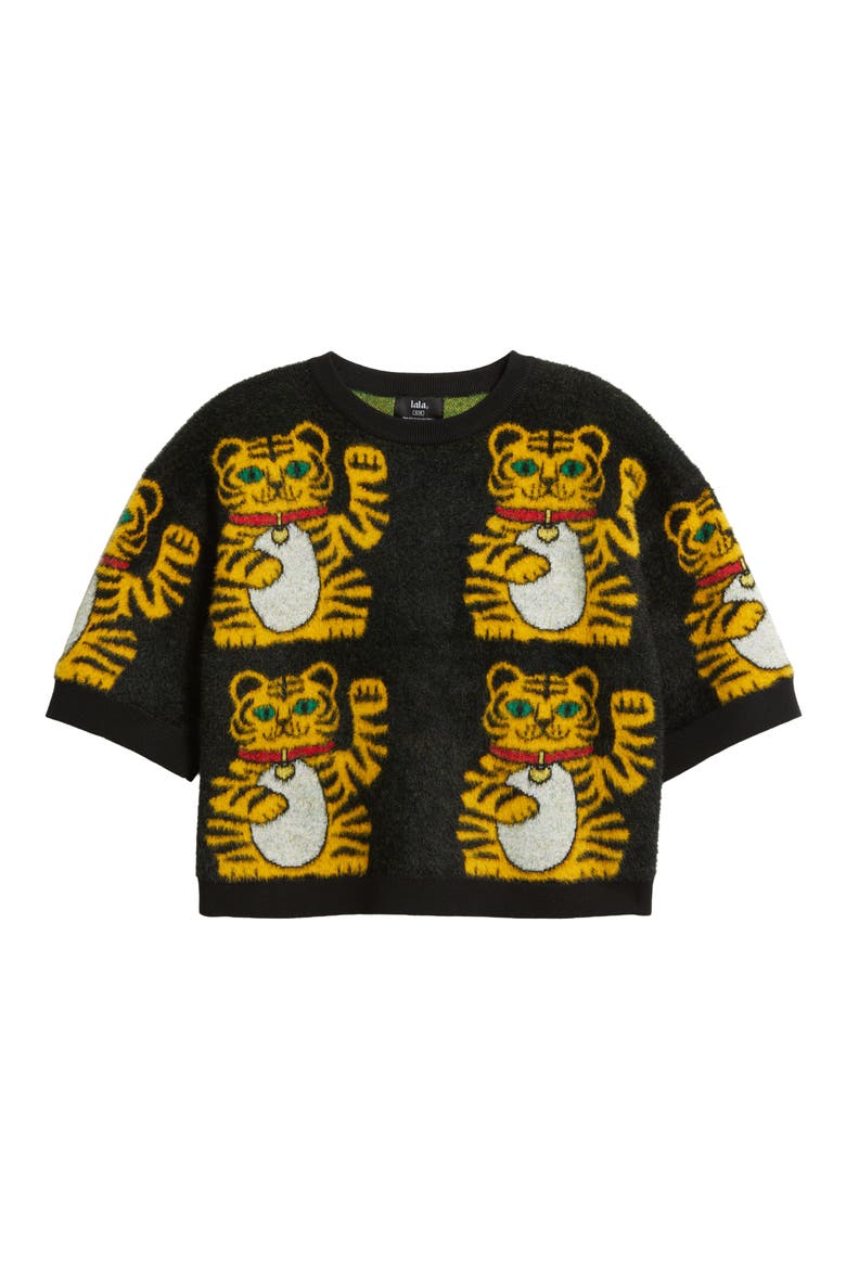 Lucky You Knit Tiger Top, Alternate, color, BLACK LUCKY KITTY