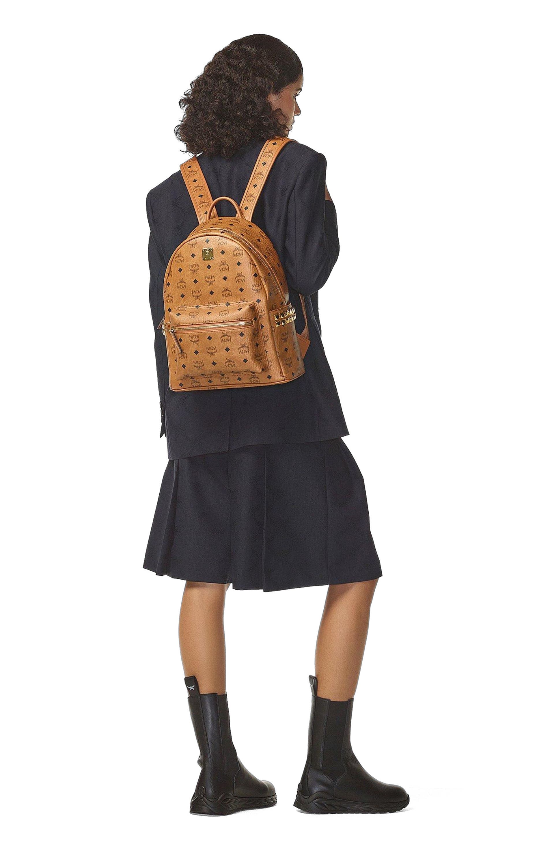 Small Stark Side Studs Backpack in Visetos, Alternate, color, Cognac