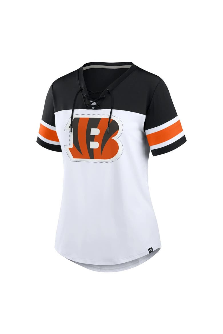 Women's Fanatics White/Black Cincinnati Bengals Athena Rhinestone Lace-Up V-Neck T-Shirt, Alternate, color, White