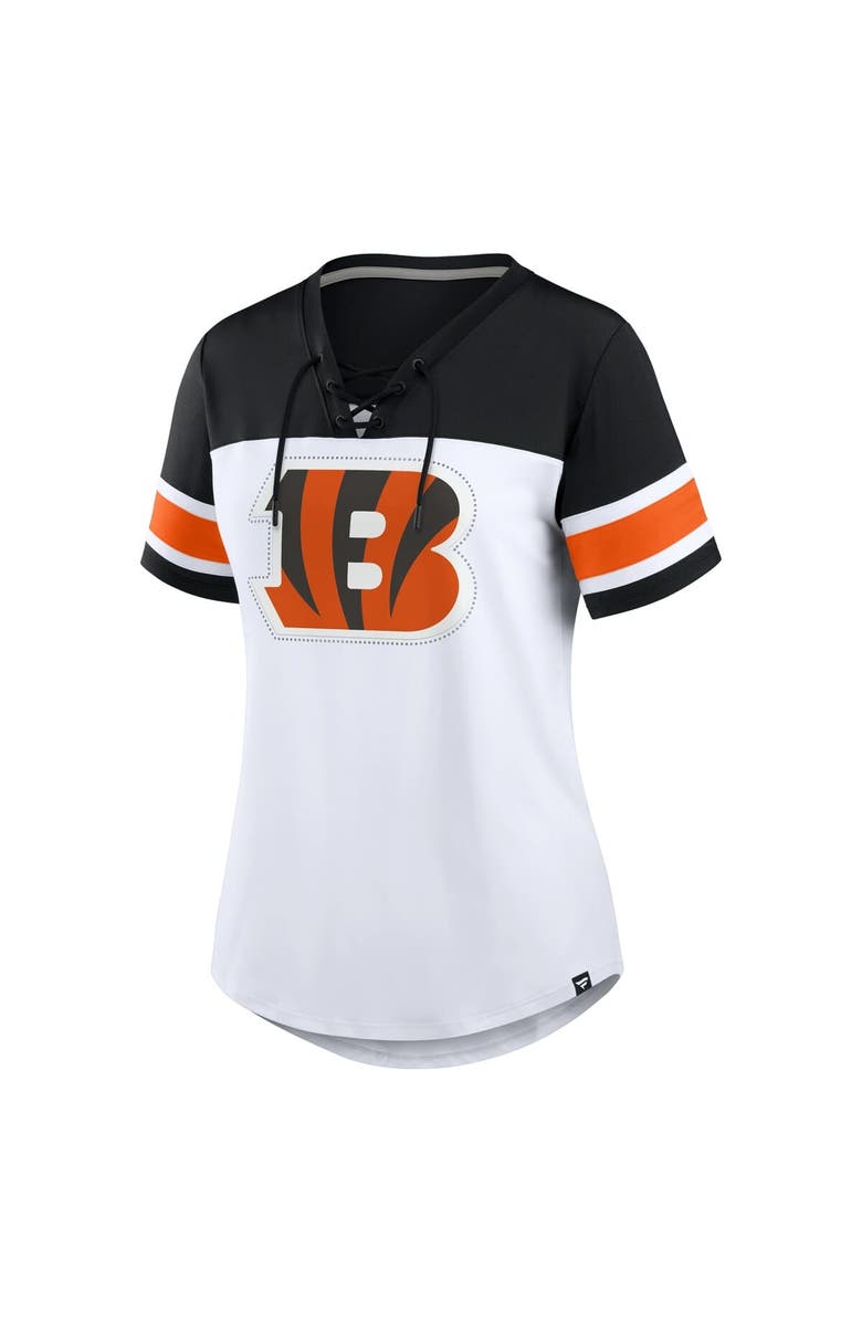 FANATICS Women's Fanatics White/Black Cincinnati Bengals Athena Rhinestone Lace-Up V-Neck T-Shirt, Alternate, color, White