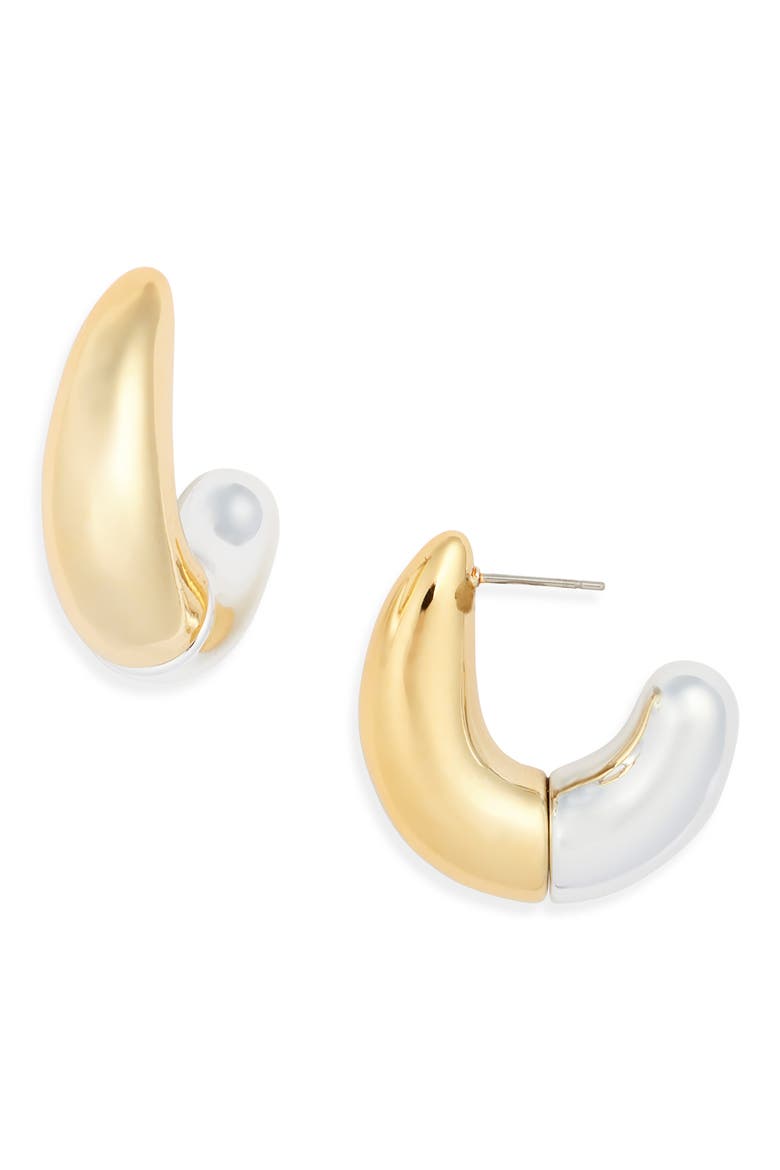 Curved Metal C-Hoop Earrings, Main, color, SILVER- GOLD