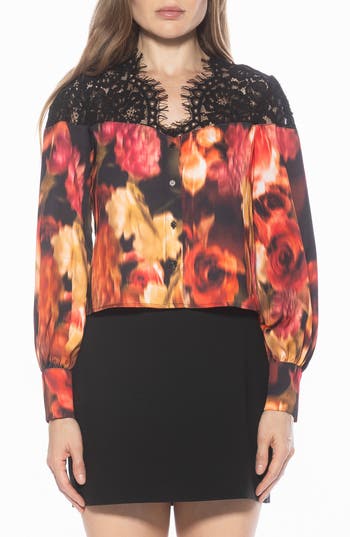 Alexia Admor Bryne Lace Trim Top In Brown