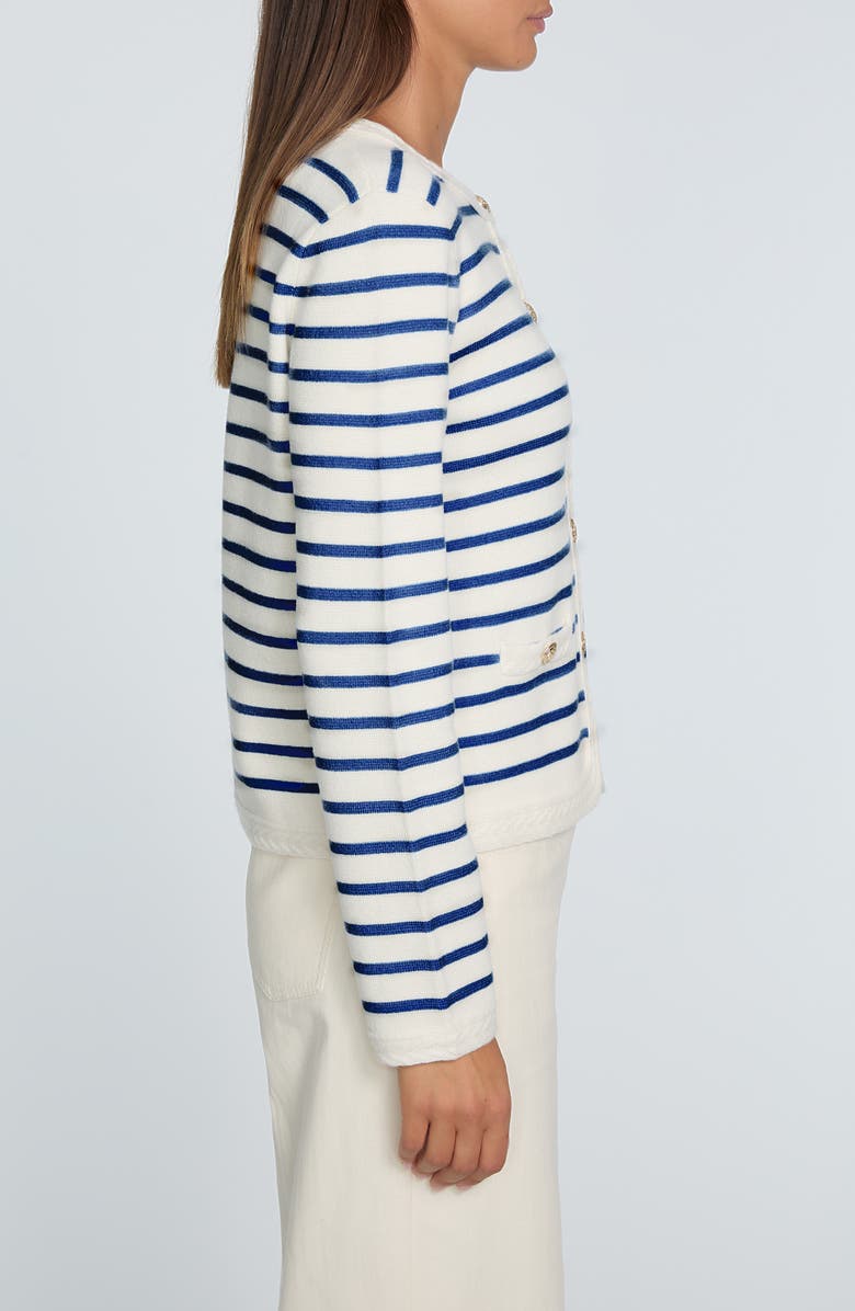 Elie Tahari The Makena Stripe Wool & Cashmere Cardigan, Alternate, color, Sky White And Blue Stripes