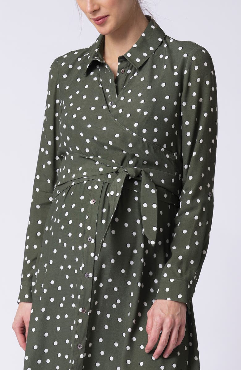 Seraphine Polka Dot Long Sleeve Maternity/Nursing Shirtdress, Alternate, color, 