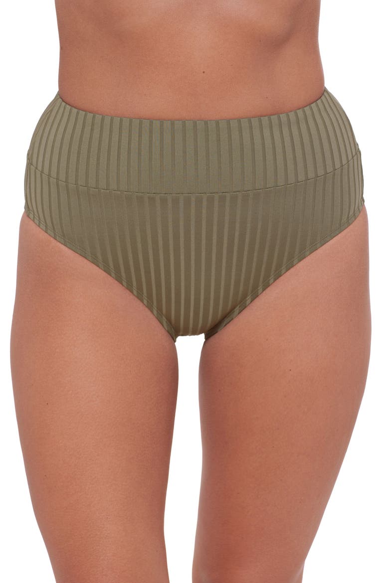 Smoothing and Sculpting Ribbed Banded High-Waist Bikini Swimsuit Bottoms, Main, color, Eucalyptus