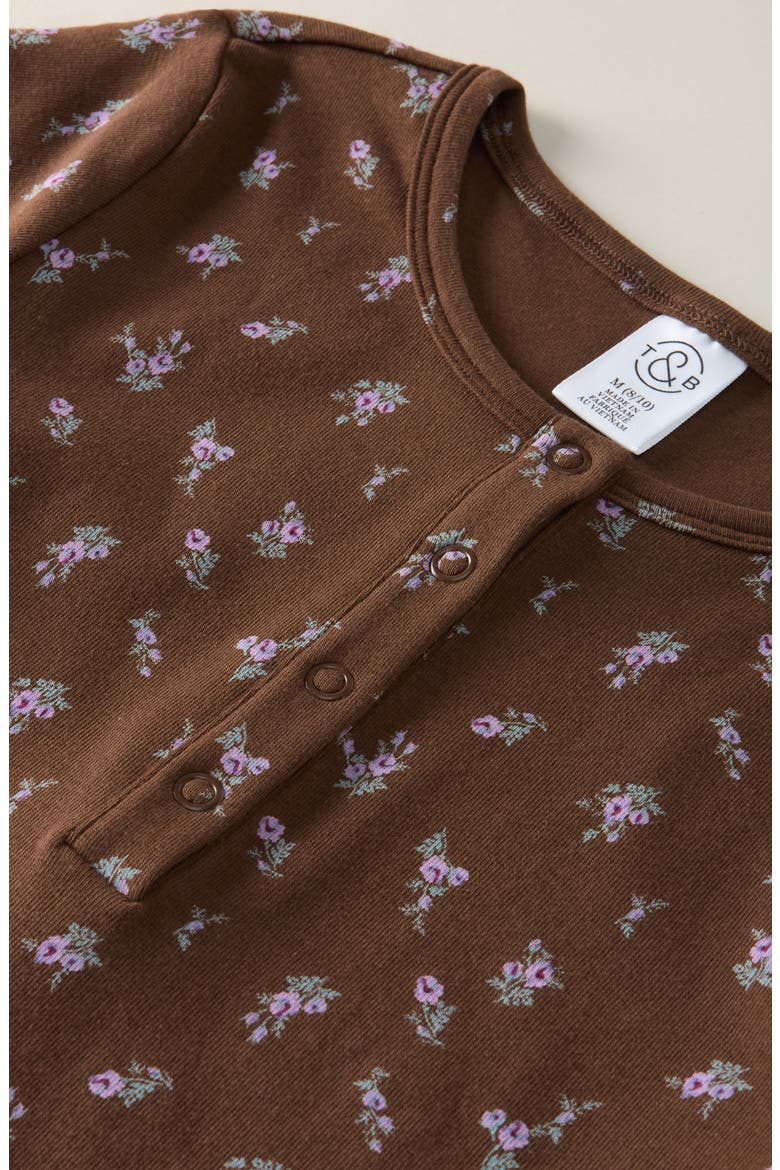Kids' Snap Henley T-Shirt, Alternate, color, BROWN- PURPLE BECKY DITSY