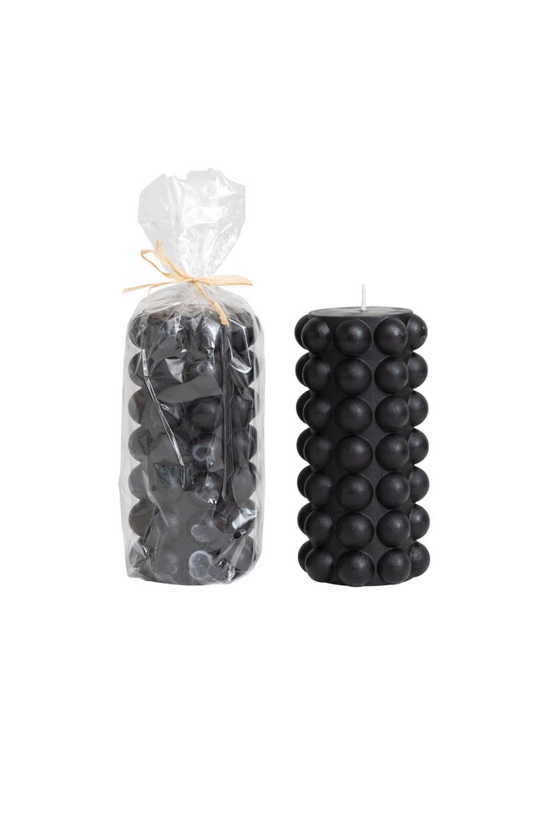 Unscented Hobnail Pillar Candle, Black, Main, color, Black