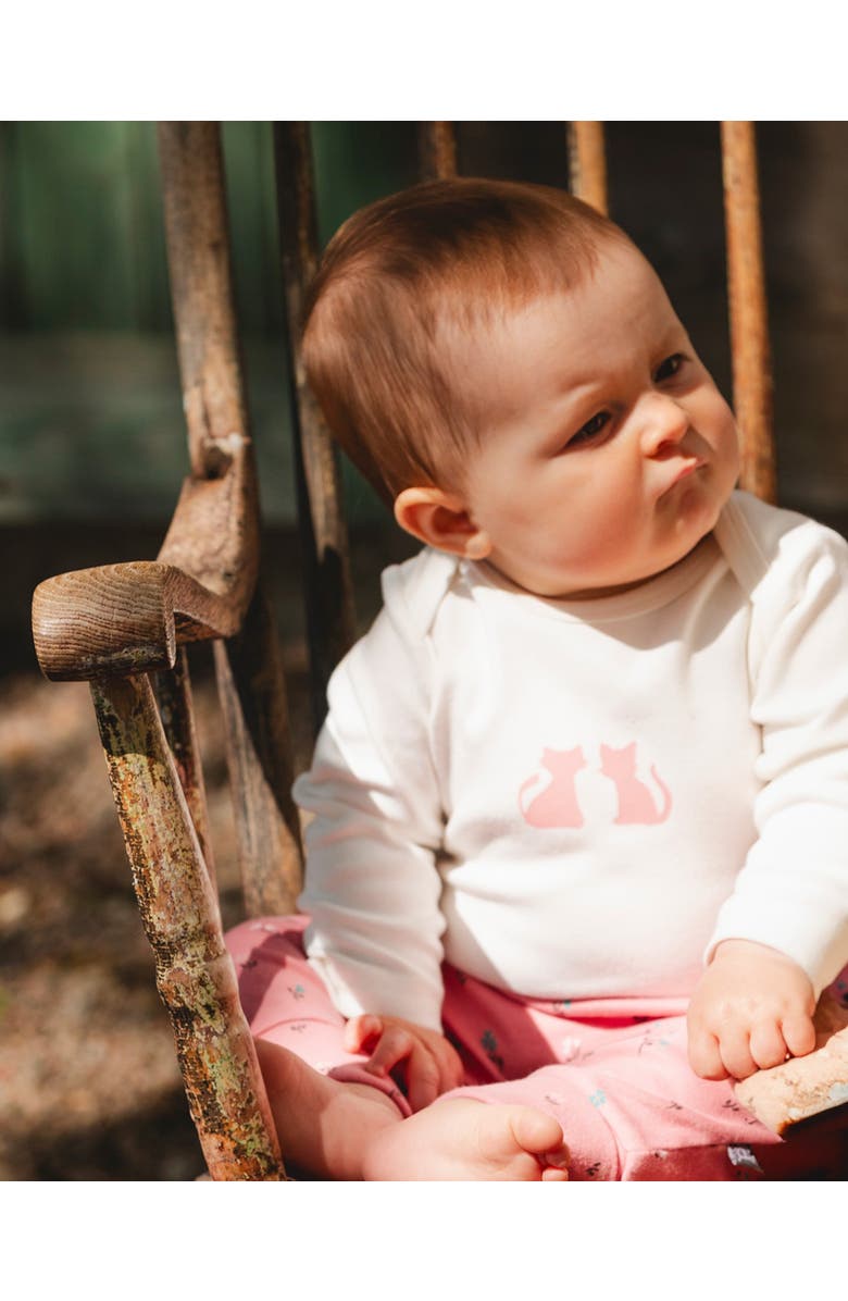 Deux par Deux Organic Cotton Long Sleeve Romper Cat, Main, color, Off-White