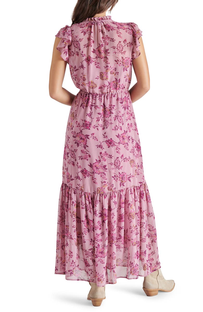 Steve Madden Osiris Floral Tiered Split Neck Tie Waist Maxi Dress, Alternate, color,