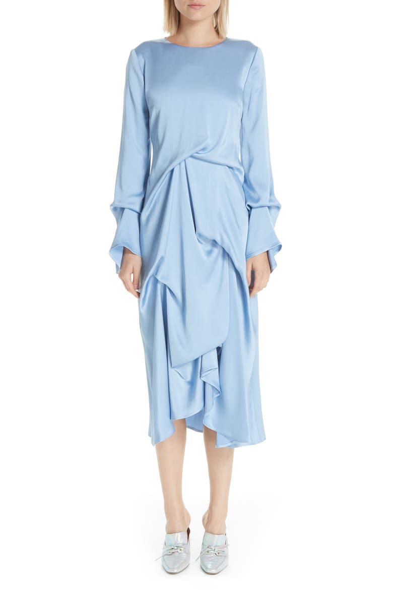 Noemi Satin Pickup Detail Midi Dress, Main, color, ICE BLUE