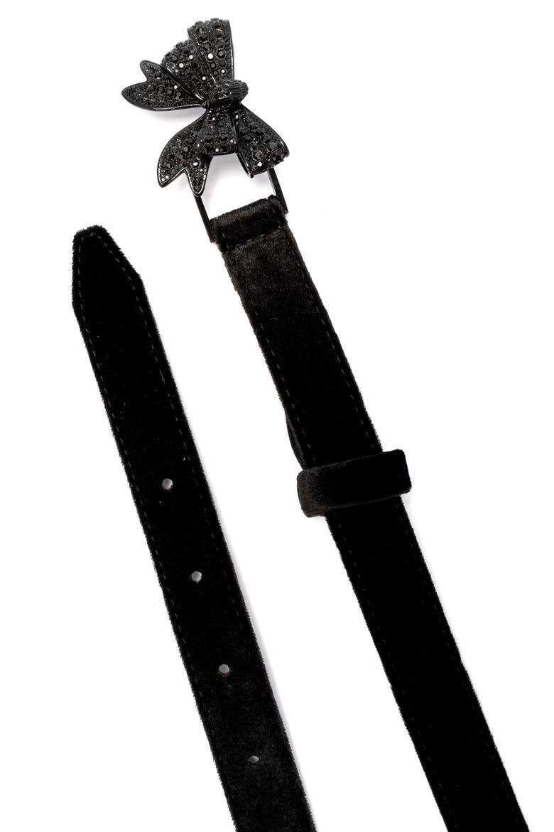 Crystal Embellished Bow Velvet Belt, Alternate, color, BLACK/ ANT BRASS