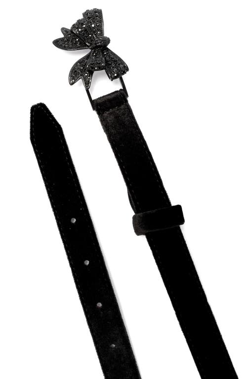 Kurt Geiger London Crystal Embellished Bow Velvet Belt In Black