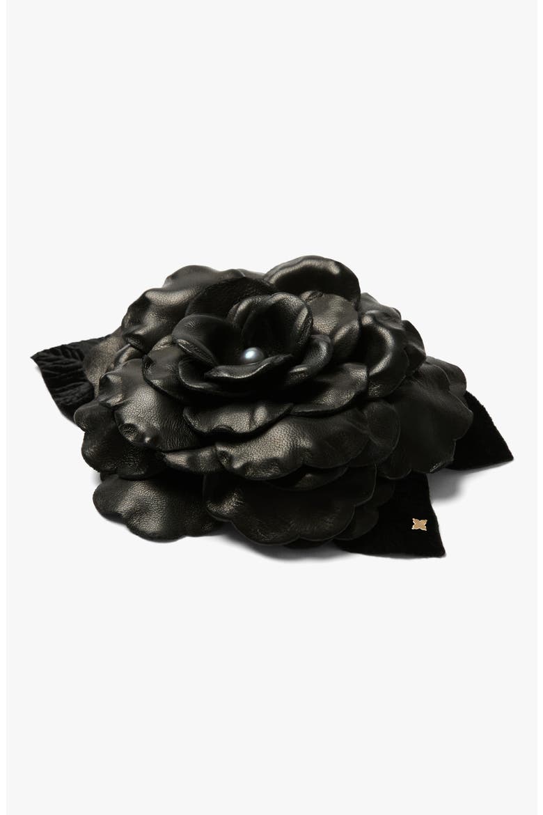 The Large Black Gardenia Floral Brooch, Alternate, color, Black