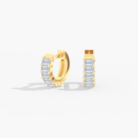 Mini Emerald Lab Diamond Huggie in 14K Gold