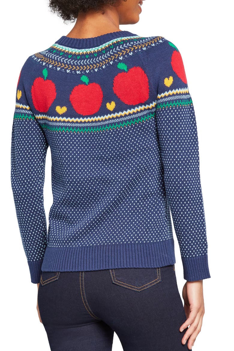 Fair Isle Apple Crewneck Cotton Sweater, Alternate, color, BLUE MULTI