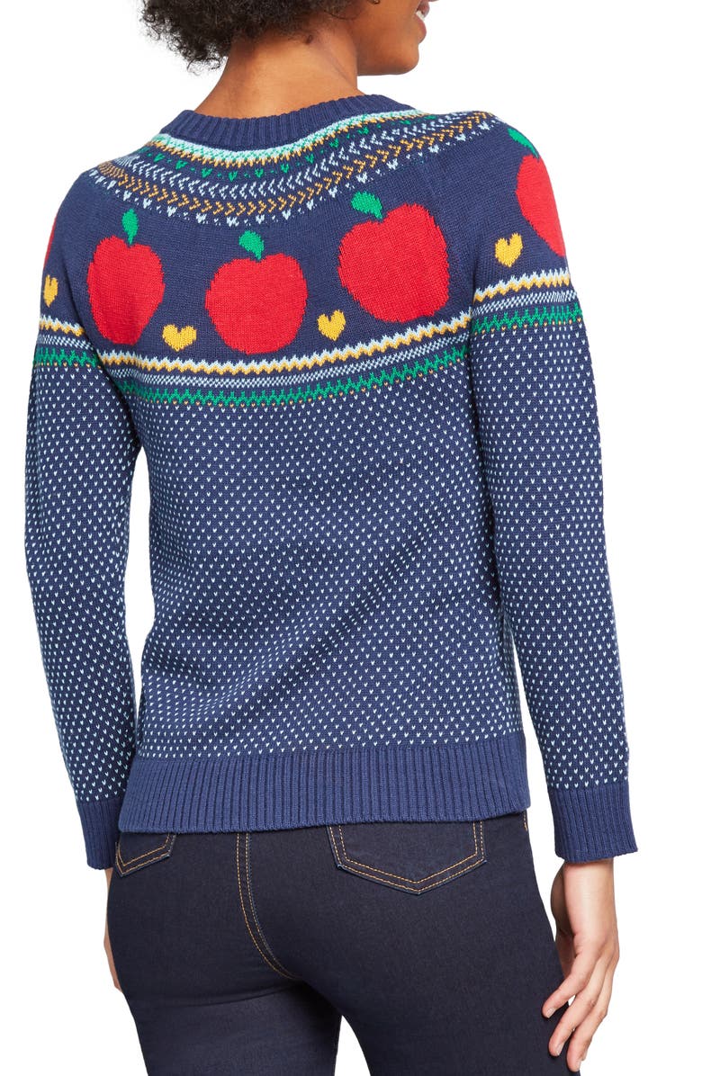 ModCloth Fair Isle Apple Crewneck Cotton Sweater, Alternate, color,