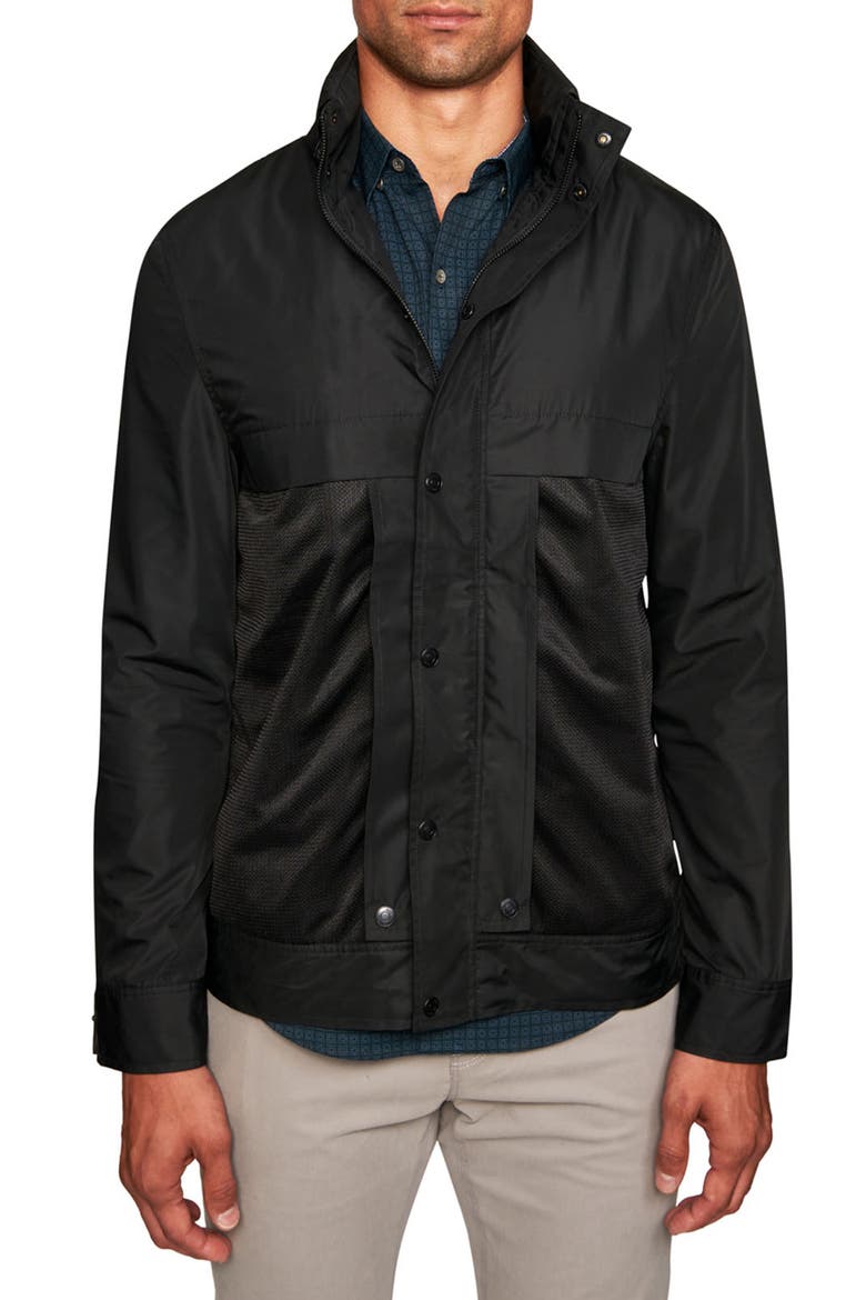 Solid Water Resistant Mesh Hooded Jacket, Main, color, BLACK