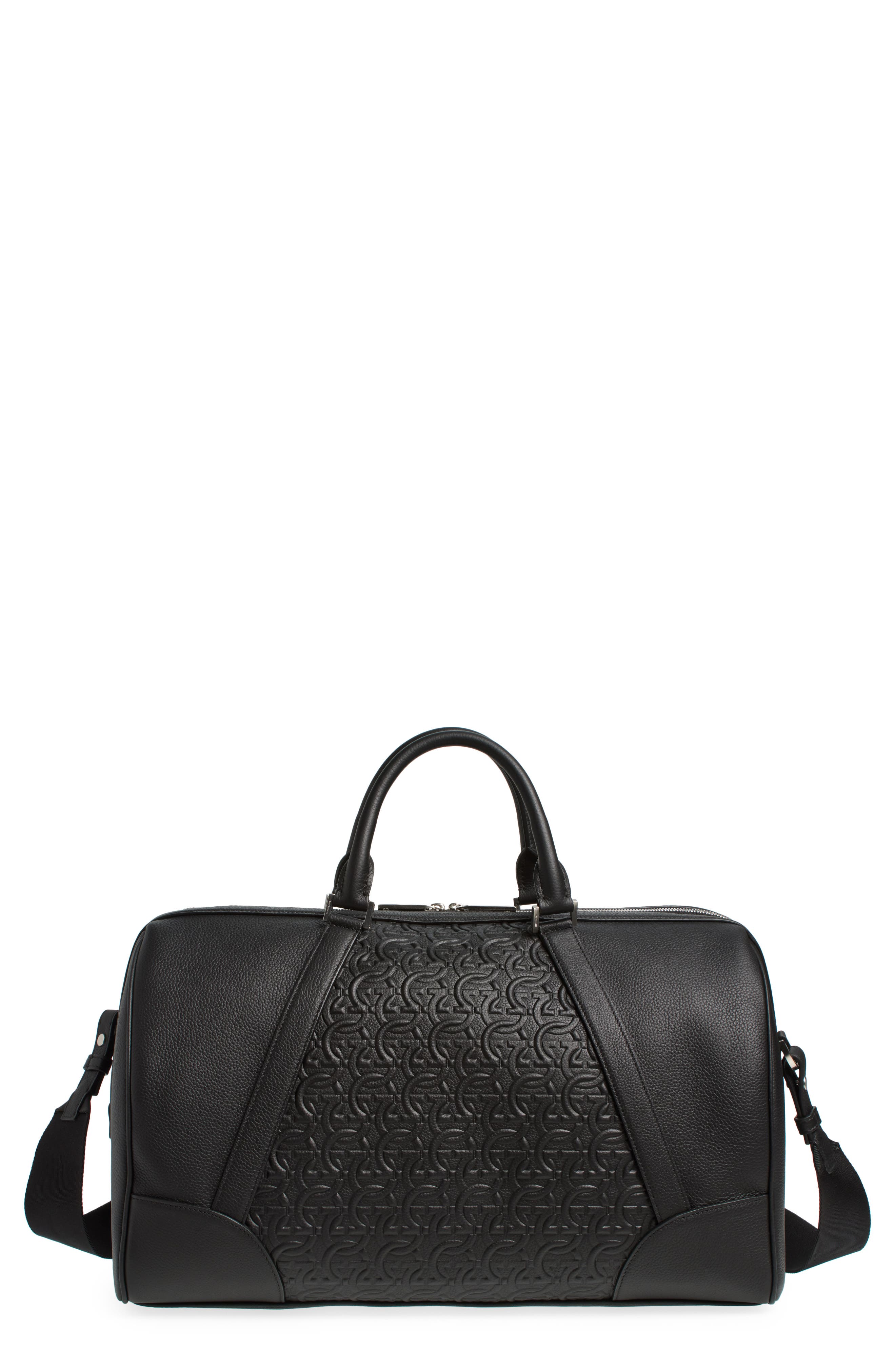 FERRAGAMO Gancini Embossed Leather Duffle Bag, Main, color, 