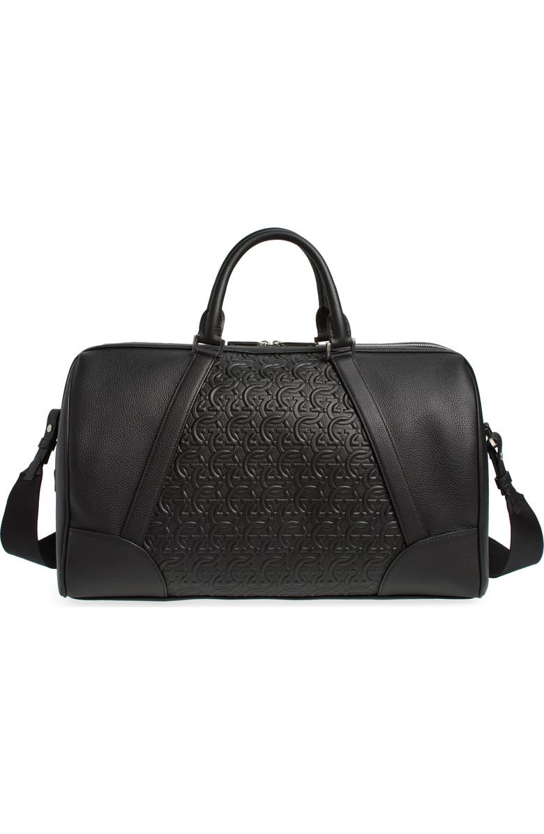 FERRAGAMO Gancini Embossed Leather Duffle Bag, Main, color,