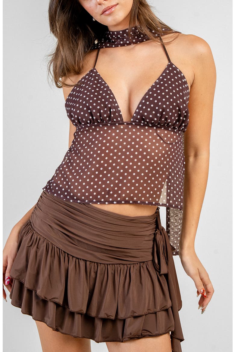 Backless Chiffon Camisole with Scarf, Alternate, color, BROWN/WHITE