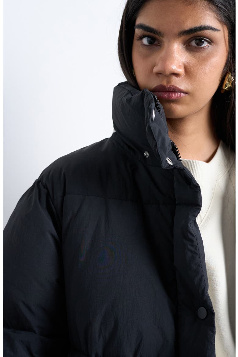 Longline Quilted Puffer Coat, Alternate, color, BLACK