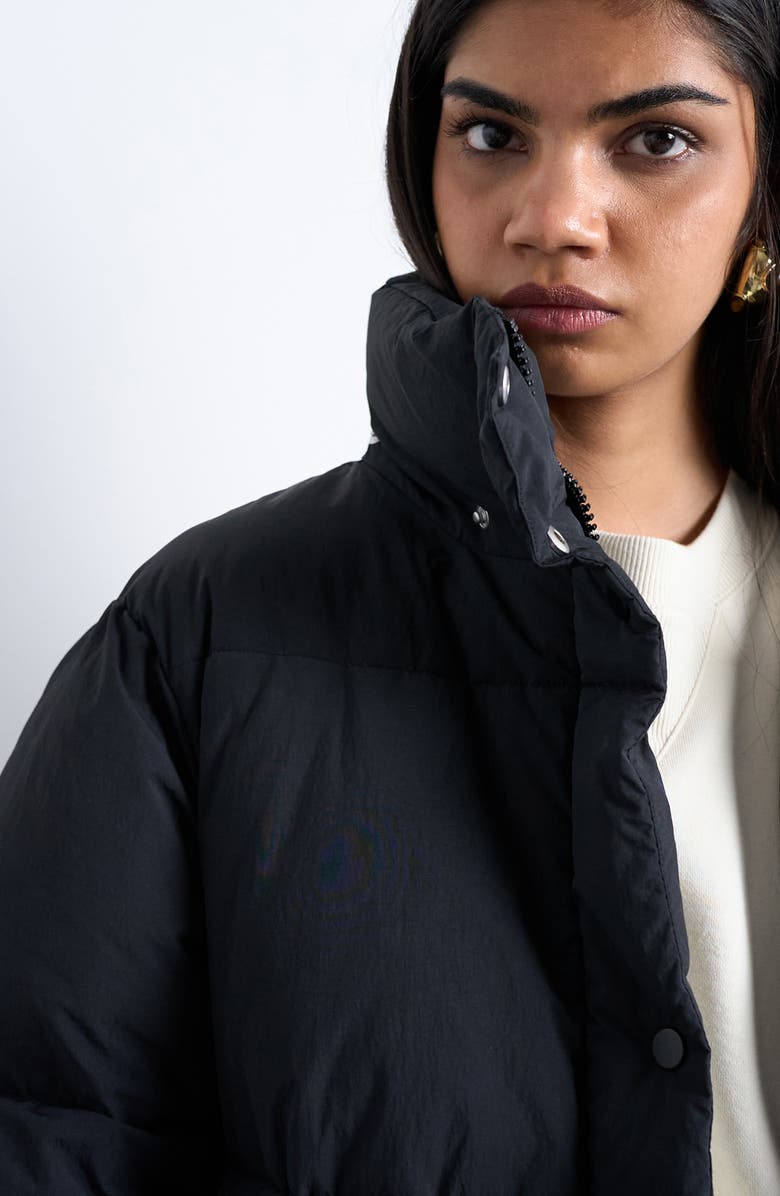 Topshop Longline Quilted Puffer Coat, Alternate, color, Black