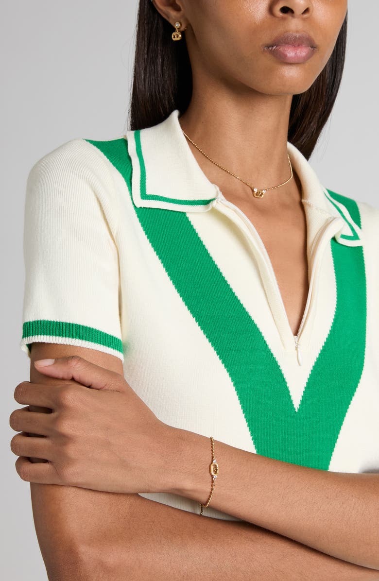 Valentino V Logo Quarter Zip Polo Sweater, Alternate, color, Ivory/ Green