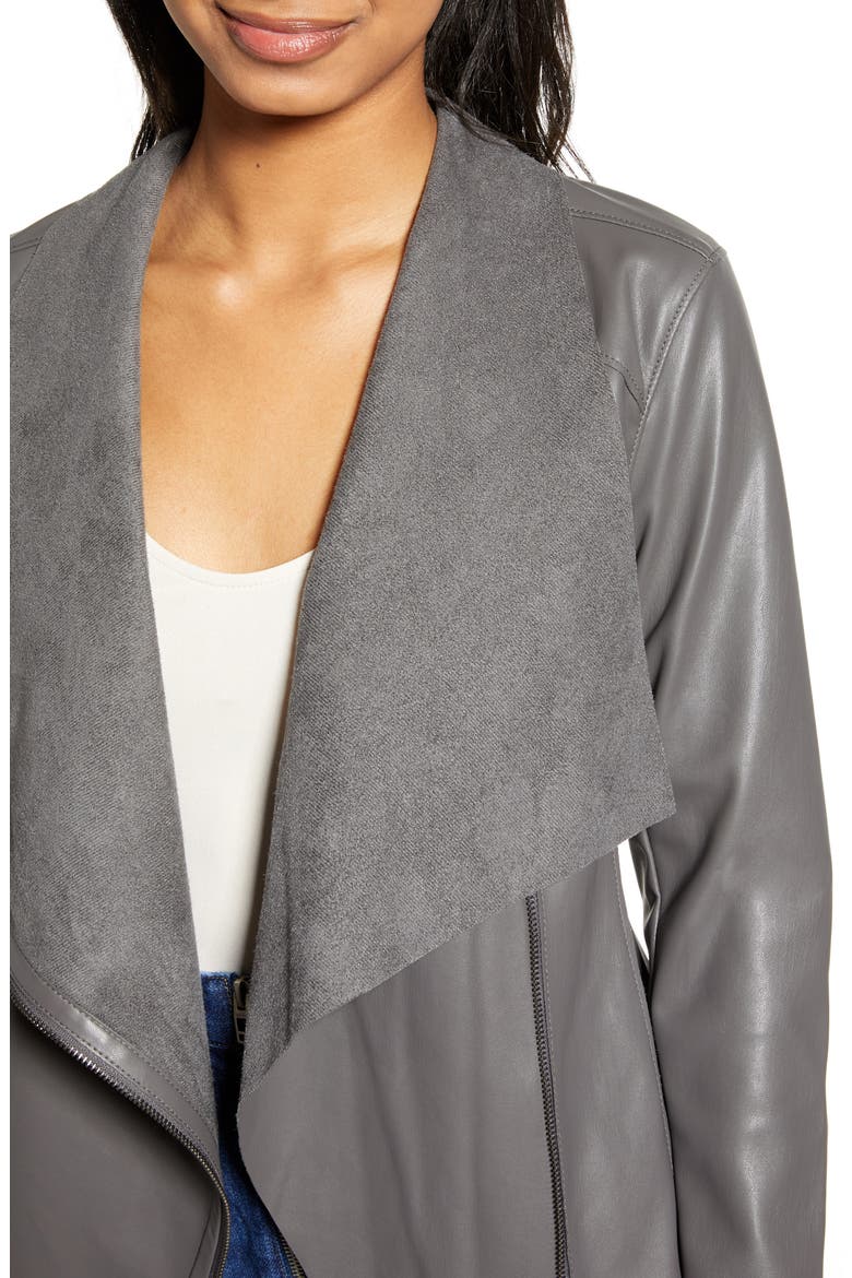 Onto the Next Faux Leather Drape Front Jacket, Alternate, color, GRAPHITE