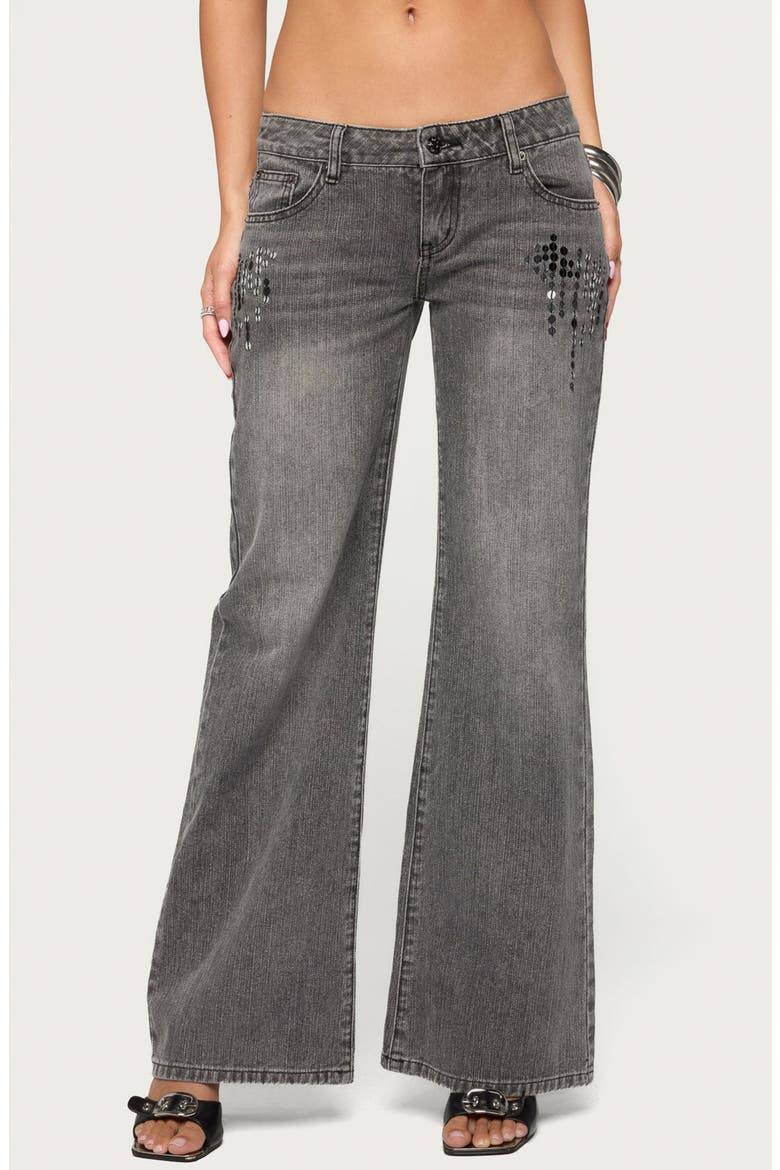 Uliz Sequin Low Rise Bootcut Jeans, Main, color, GRAY-WASHED