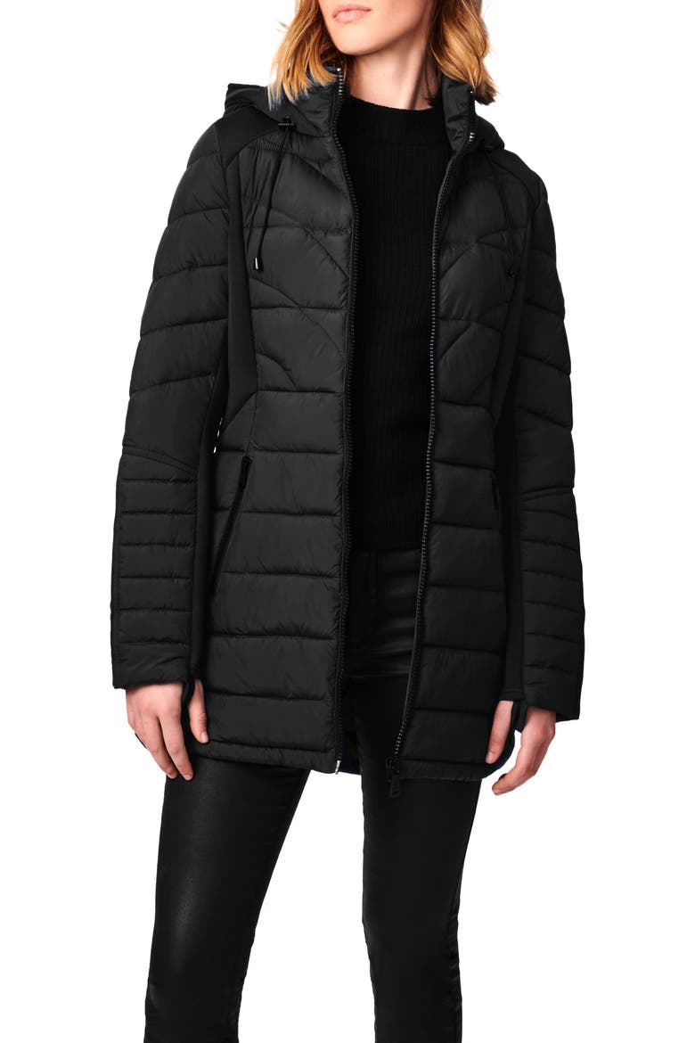 Packable EcoPlume™ Hooded Walker Coat, Alternate, color, BLACK