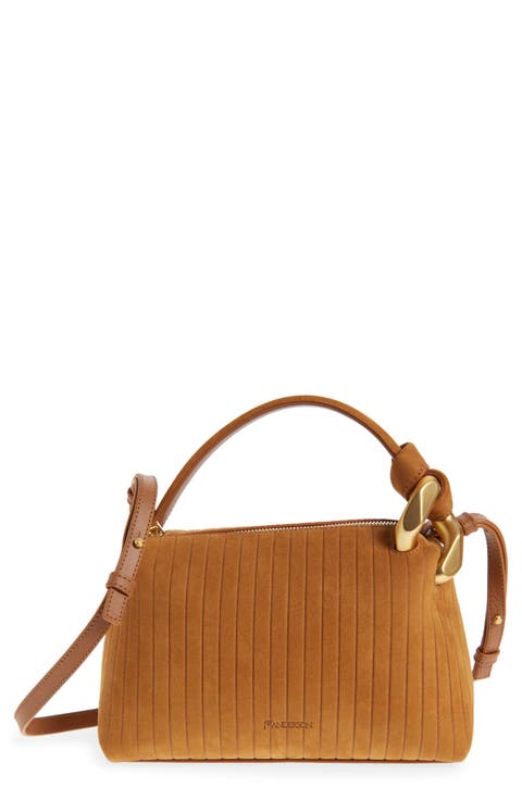 Small Corner Stripe Nubuck Leather Top Handle Bag