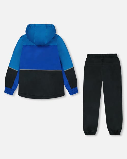Deux Par Deux Boy's Two-piece Mid-season Outerwear Set Royal Blue And Black In Royal Blue And Black