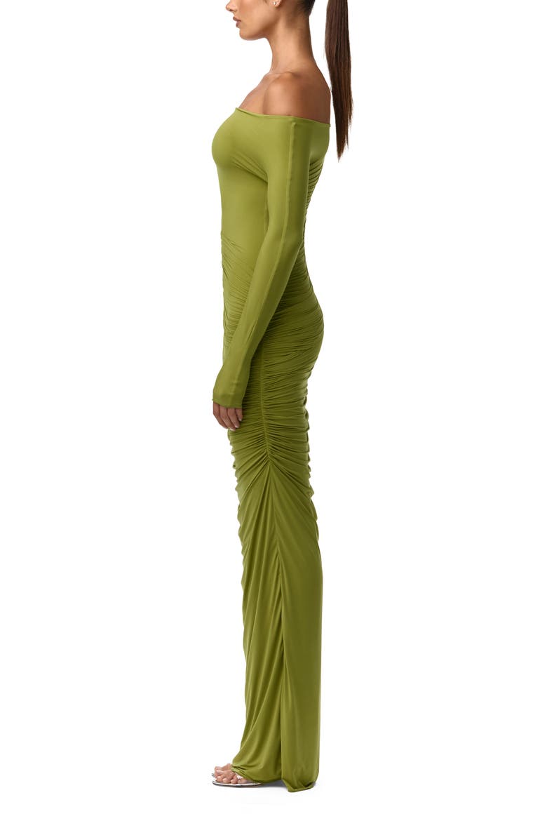 Ruched Off the Shoulder Long Sleeve Maxi Dress, Alternate, color, MOJITO
