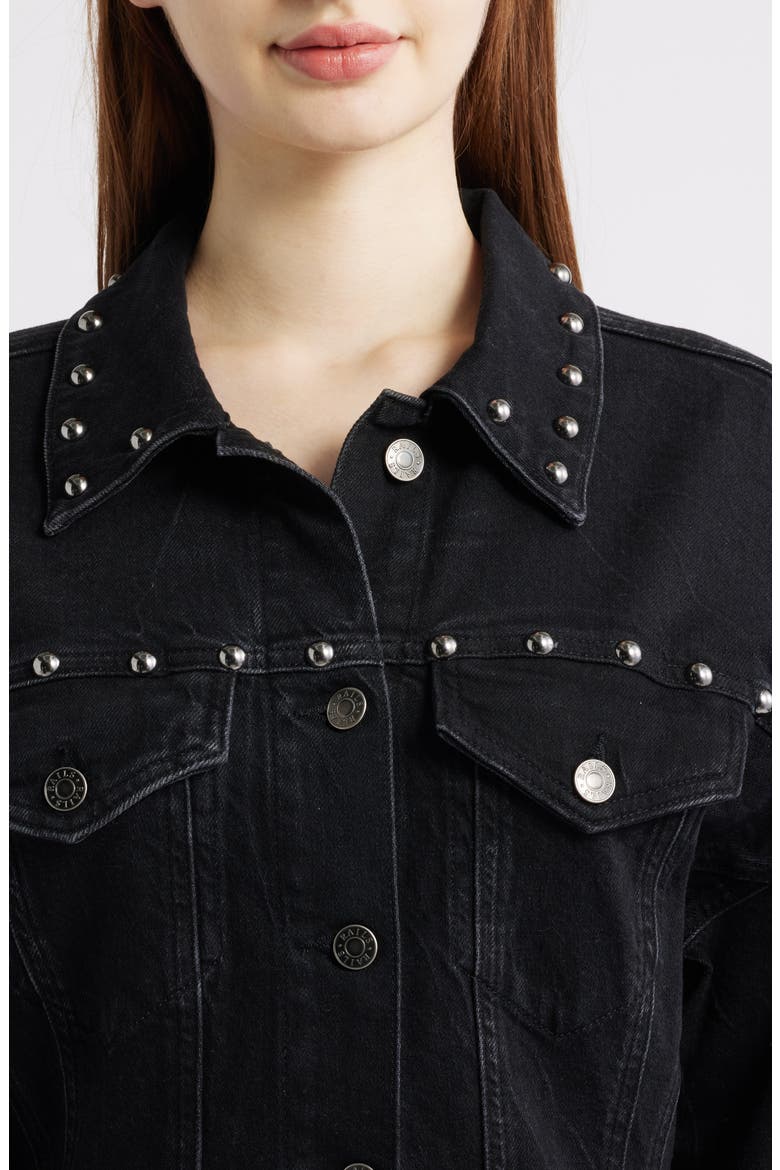 Ladera Studded Long Sleeve Denim Mini Shirtdress, Alternate, color, BLACK STONE STUDDED