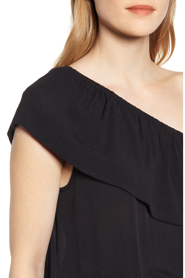 Gibson x Hi Sugarplum! Ibiza One-Shoulder Ruffle Top, Alternate, color, BLACK