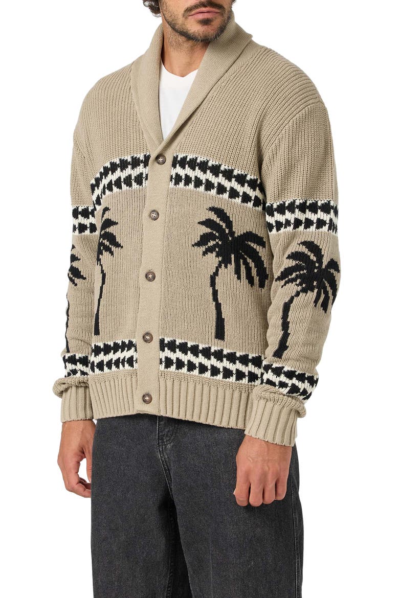 Mirrored Palms Cotton Blend Cardigan, Alternate, color, HEATHER KHAKI