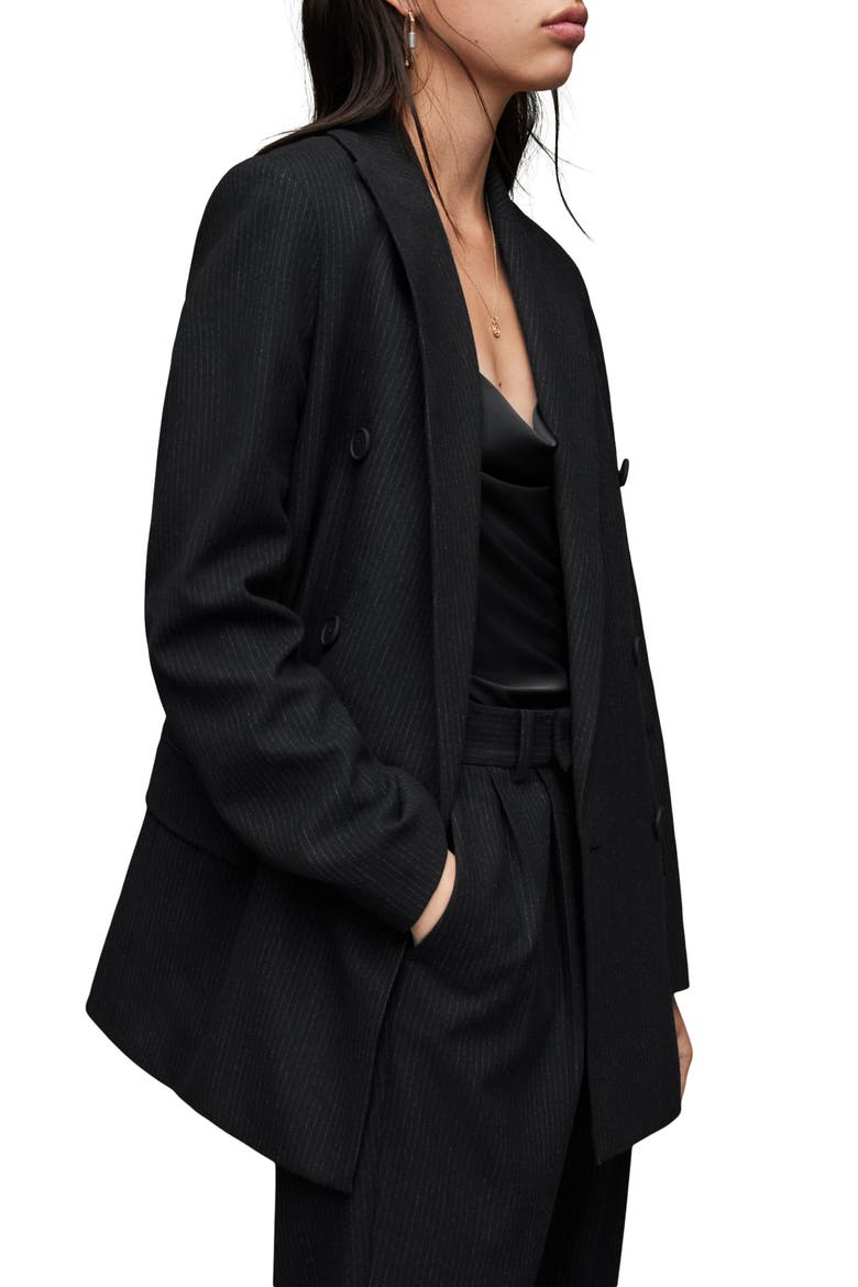 Astrid Pinstripe Blazer, Alternate, color, BLACK