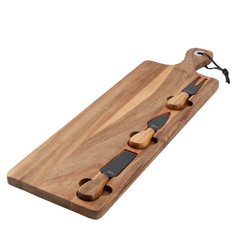 4 Piece Acacia Wood Charcuterie Board W/ Cheese Knives