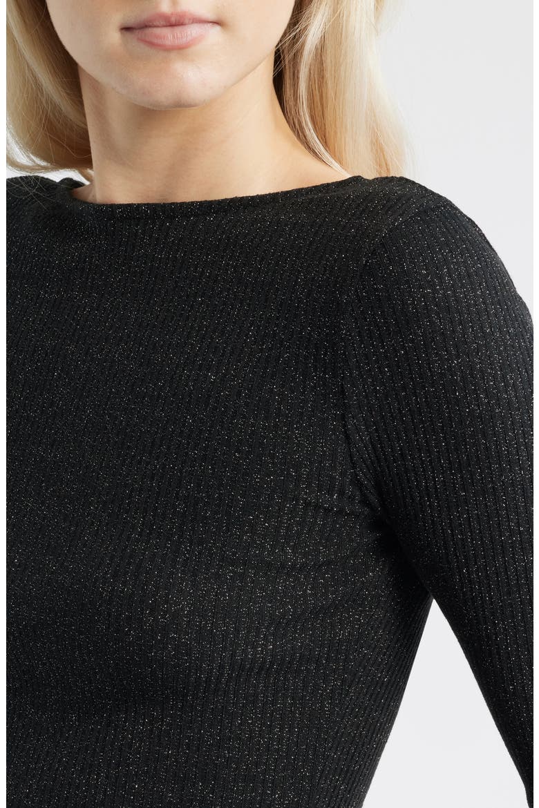 Sparkle Scoop Back Long Sleeve Top, Alternate, color, LUREX BLACK