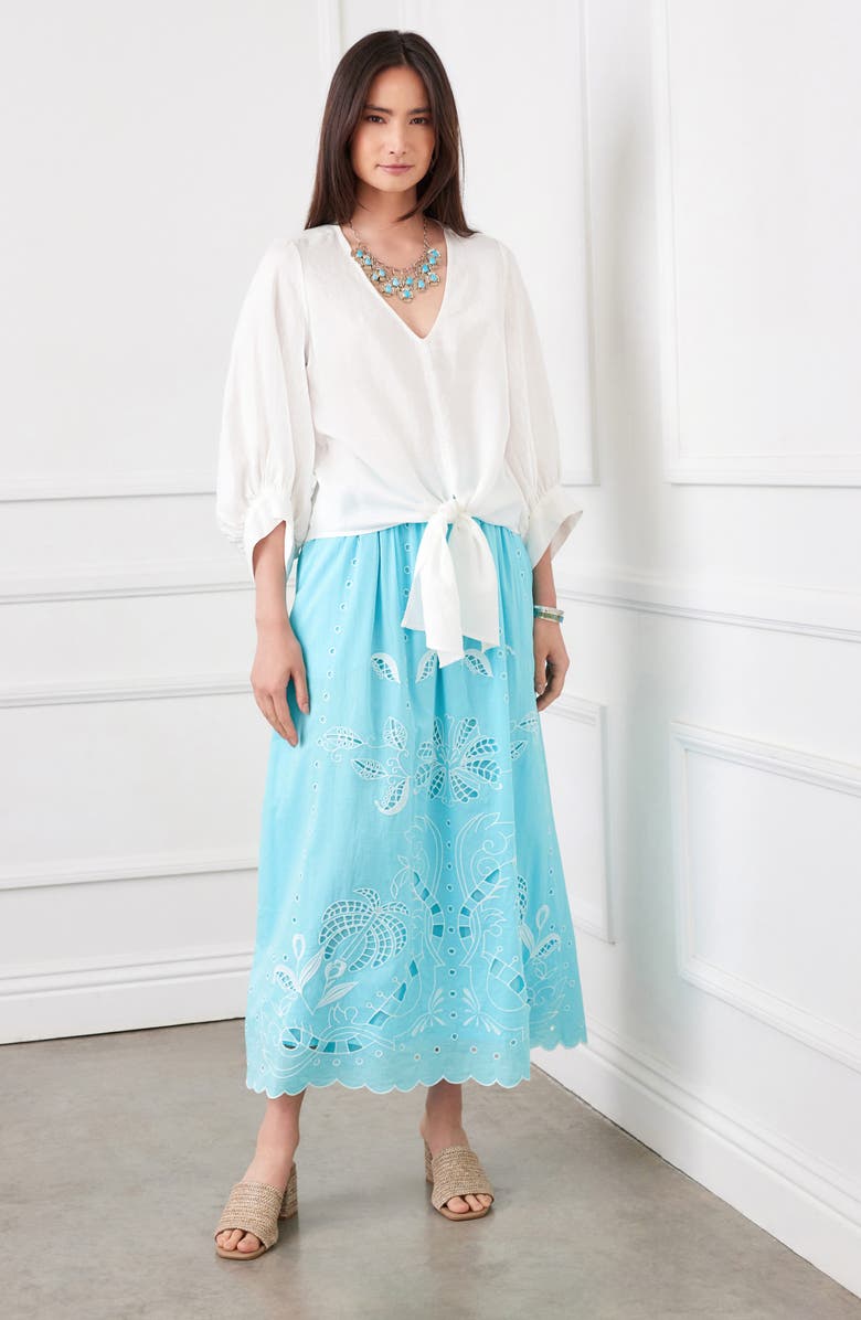 Karen Kane Tie Front Linen Top, Alternate, color, Off White