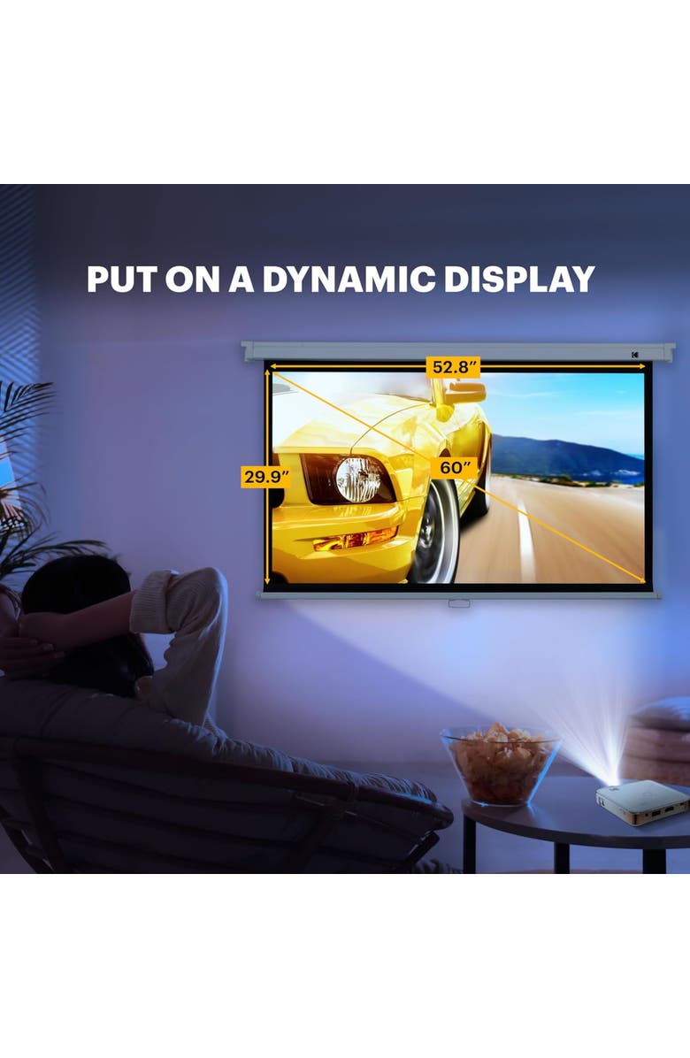 Kodak 60 Manual Pull Down Projector Screen, Large 169 Retractable Projector Screen, Alternate, color, Black