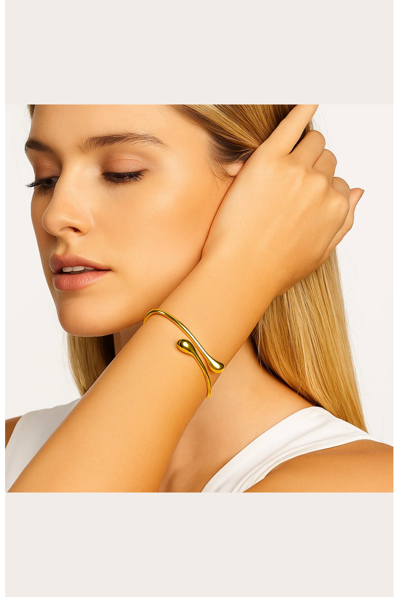 Isabella Gold Plated Teardrop Open Wrap Bangle Bracelet, Alternate, color, Gold