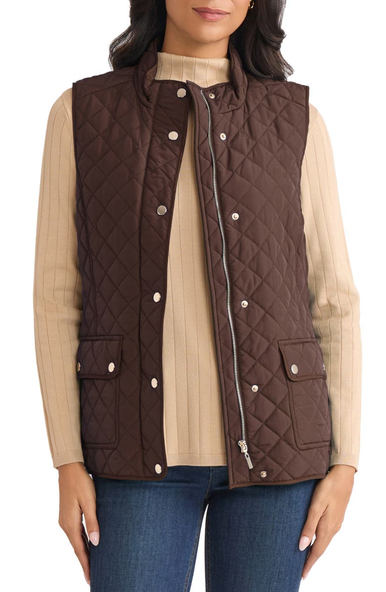 Jones New York Quilted Vest, Main, color, Coffee Bean