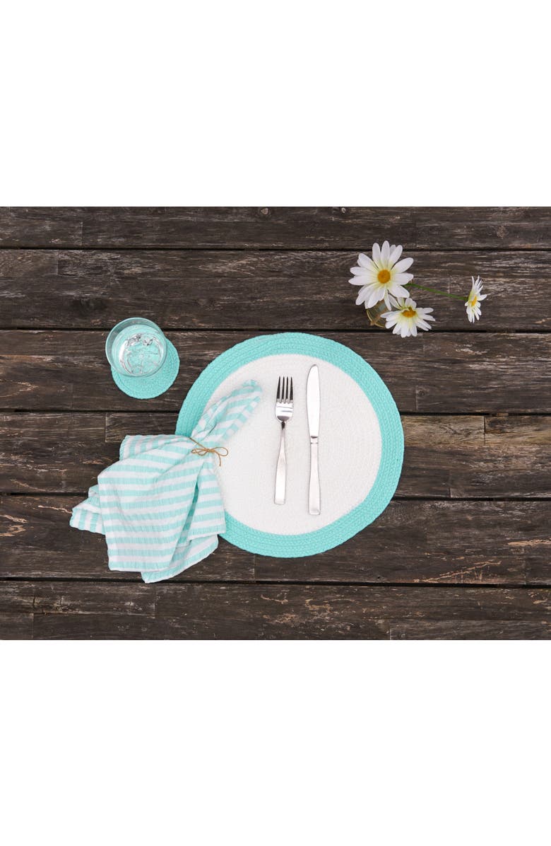 C&F Home Rim Braided Round Placemats Sets of 6 Collection, Alternate, color, Blue