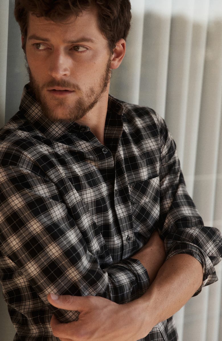 Billy Reid John Plaid Cotton Button-Up Shirt, Alternate, color, Black