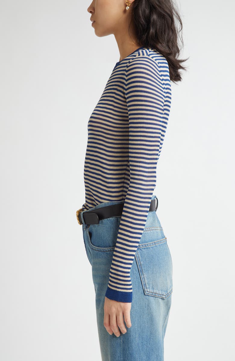 Valentino Garavani Striped Silk Sweater, Alternate, color, Blue Multi