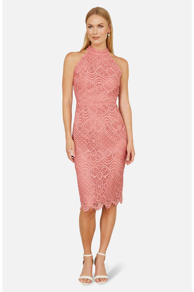 Lace Halter Neck Dress, Main, color, Pink