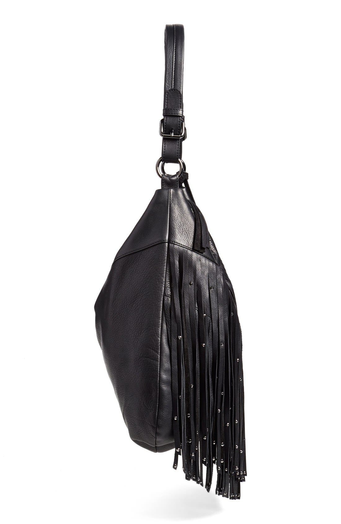 'Heidi' Studded Fringe Hobo, Alternate, color, BLACK STUD