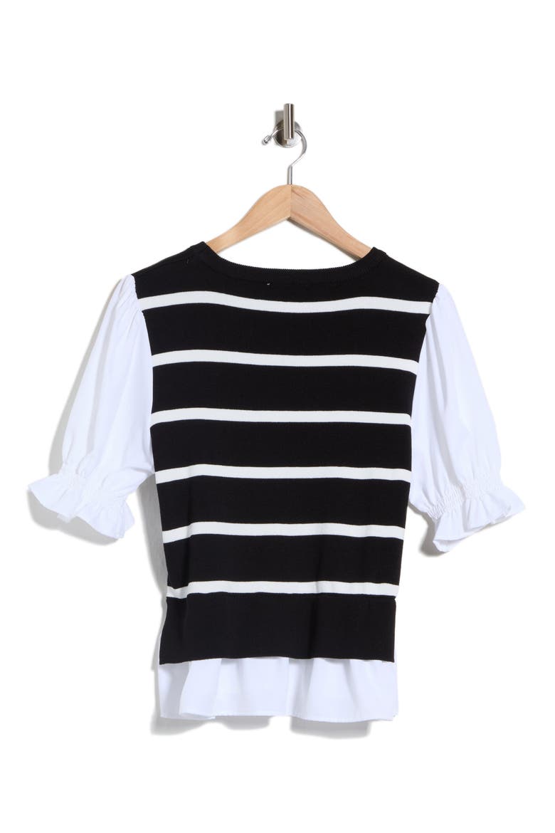 Striped Mixed Media Twofer Sweater, Alternate, color, VERY BLACK/ WHITE