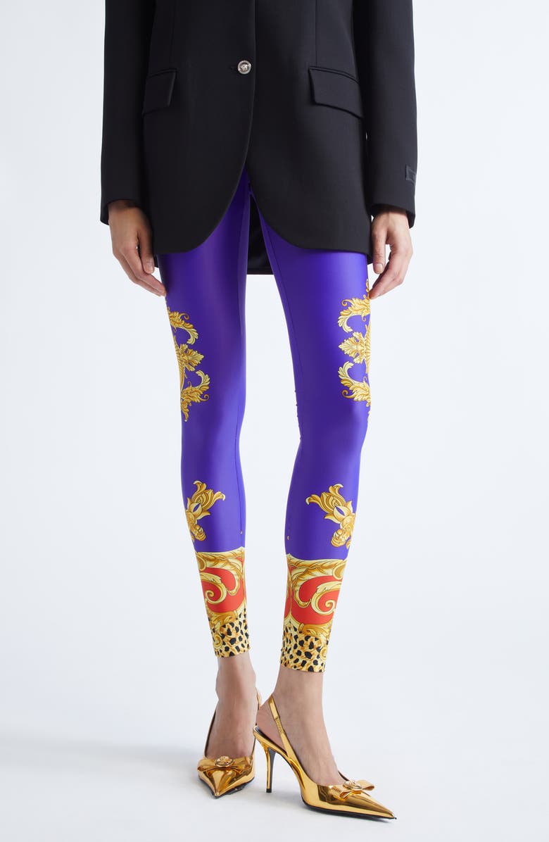 Versace Cheetah Barocco Print Leggings, Main, color, Scarlet Ultramarine